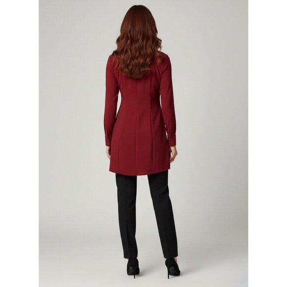 NWT Express Design Studio Red L/S Button-Down Tunic Blouse | Office Siren Preppy - Picture 7 of 15